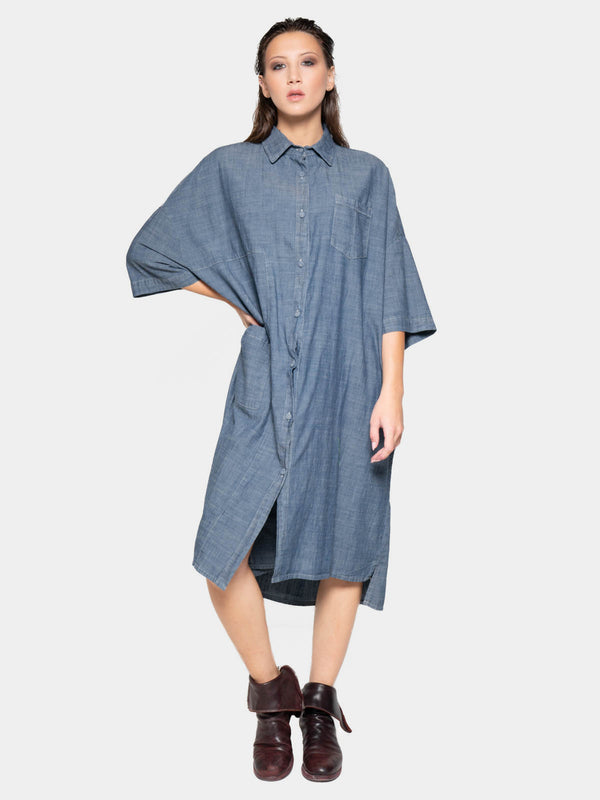 Baci Patch Pocket Shift Shirtdress Oyster Grey