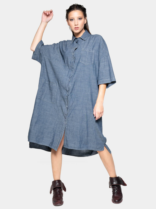 baci Patch Pocket Shift Shirtdress Oyster Grey