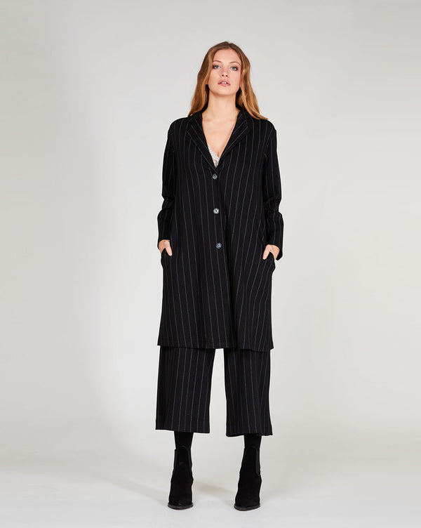Baci Pinstripe 3 Button Overcoat Black / White