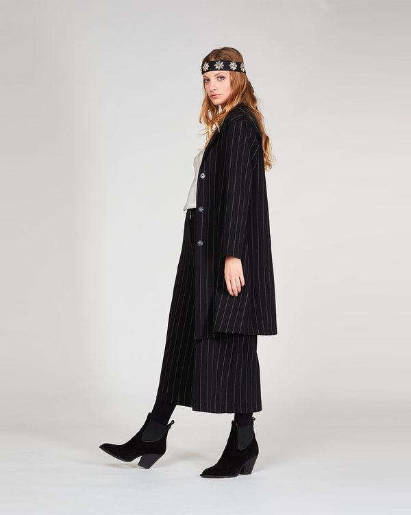 Baci Pinstripe 3 Button Overcoat Black / White