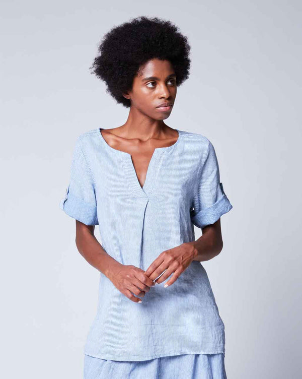 baci Pinstripe Popover Tunic Beige