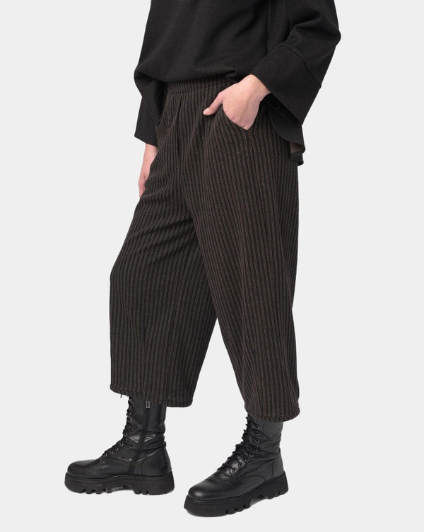 Baci Pinstriped Elastic Waist Pants Black Striped