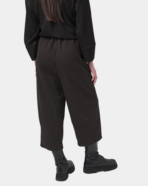 Baci Pinstriped Elastic Waist Pants Black Striped