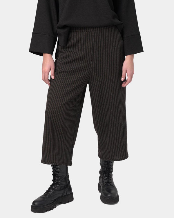 baci Pinstriped Elastic Waist Pants Black Striped