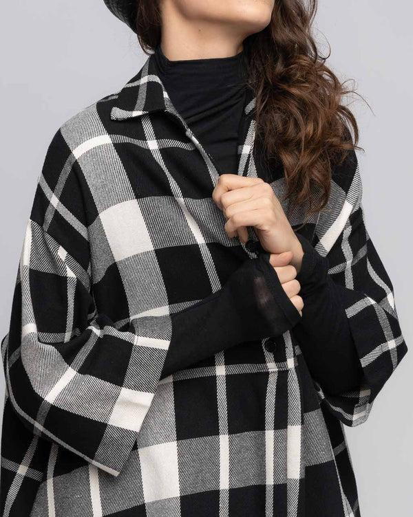 baci Plaid 3/4 Sleeve Button-Up Dress Black / White