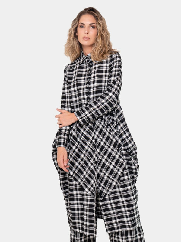 Baci Plaid Amphora Shirtdress Black & White Quadro