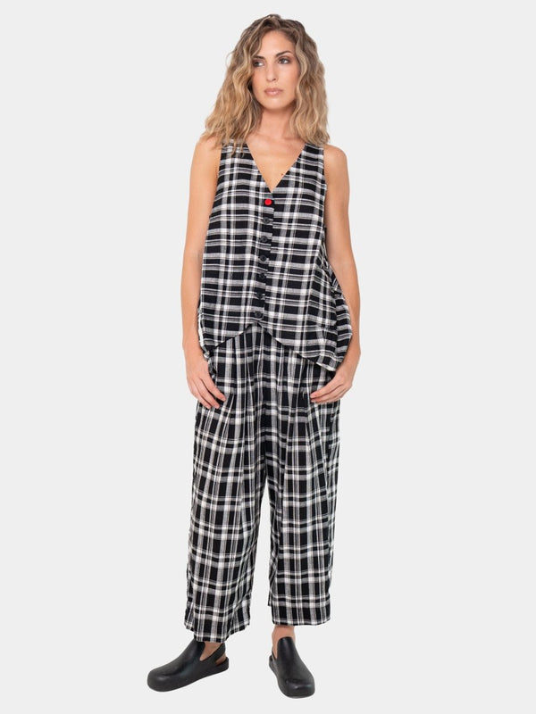 Baci Plaid Hi-Lo Vest Black & White Quadro