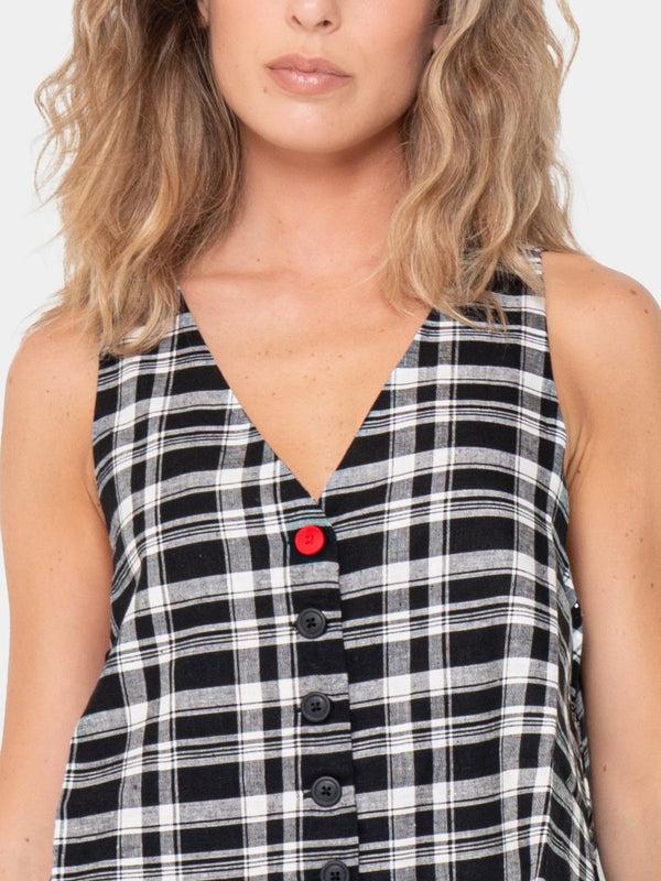 Baci Plaid Hi-Lo Vest Black & White Quadro