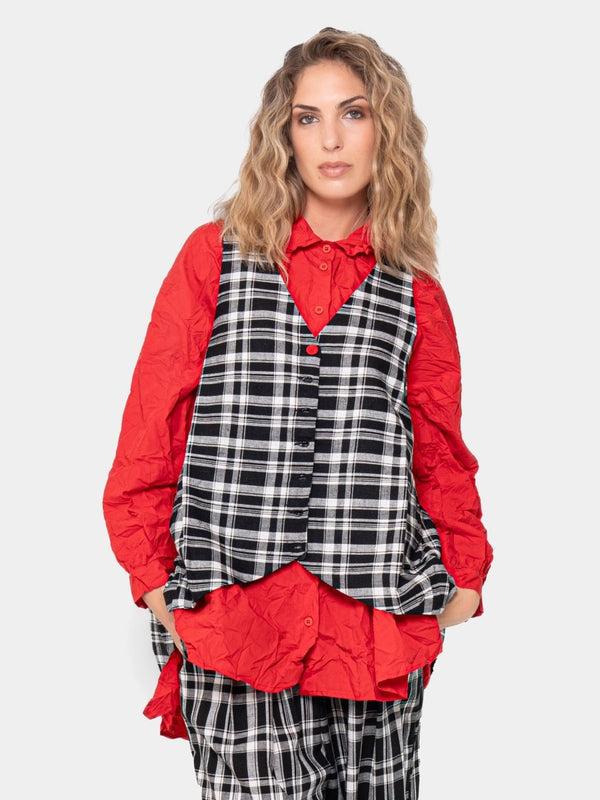 Baci Plaid Hi-Lo Vest Black & White Quadro