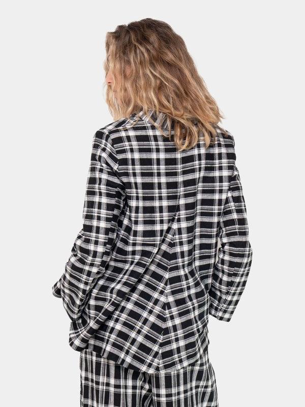 Baci Plaid Shawl Swing Jacket Black & White Quadro