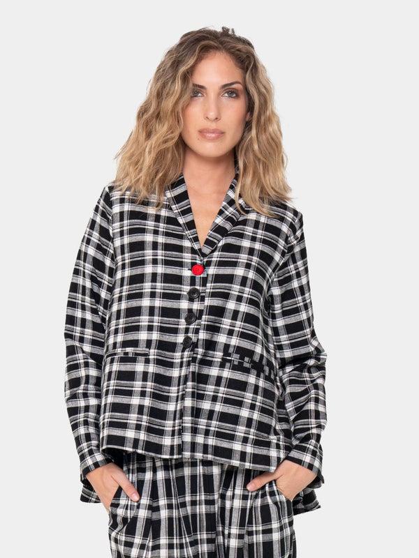 baci Plaid Shawl Swing Jacket Black & White Quadro