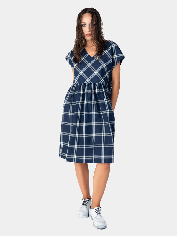Baci Plaid Short Sleeve Dress Indigo