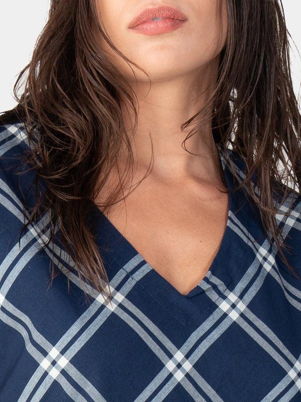 Baci Plaid Short Sleeve Dress Indigo