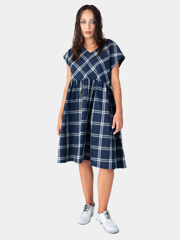 baci Plaid Short Sleeve Dress Indigo