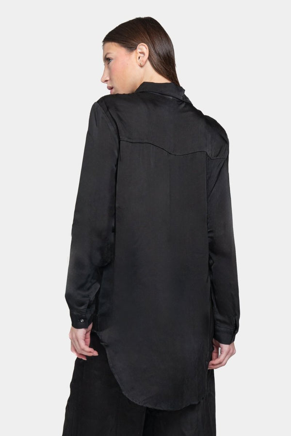 Baci Pleated Back Long Sleeve Top Black