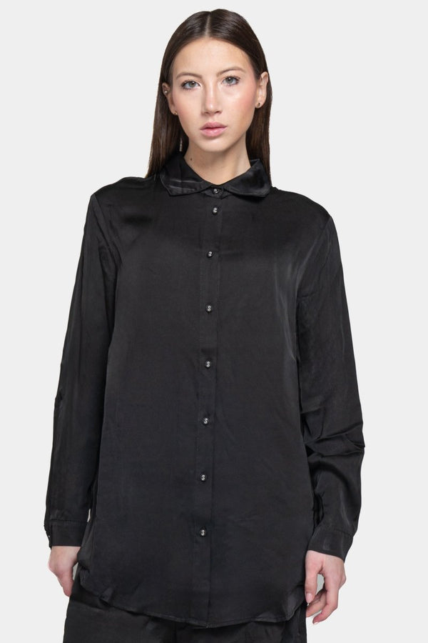 baci Pleated Back Long Sleeve Top Black