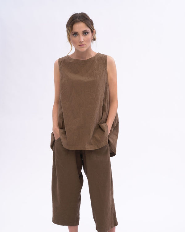 Baci Pleated Back Organic Cotton Tank Black