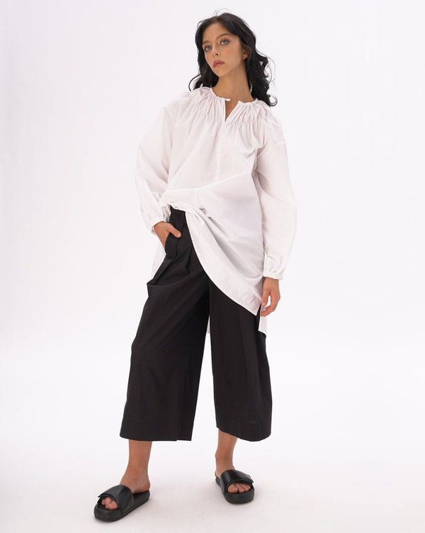 baci Pleated Cotton Palazzo Pants Black