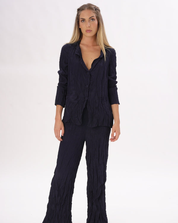 Baci Pleated Crinkled 3 Button Blazer Black