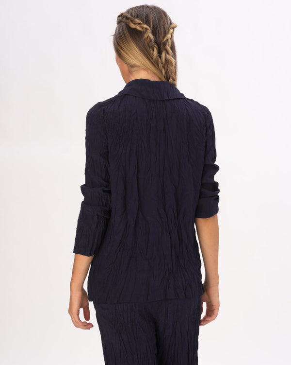 Baci Pleated Crinkled 3 Button Blazer Black