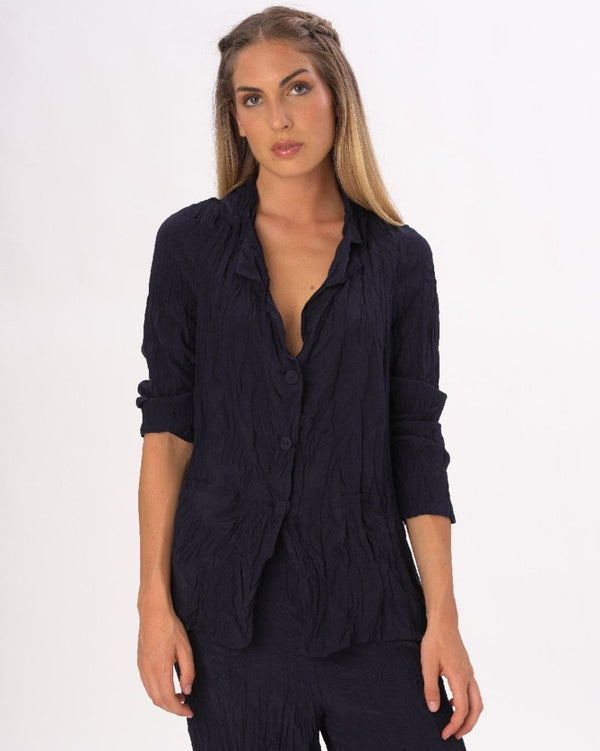 baci Pleated Crinkled 3 Button Blazer Black