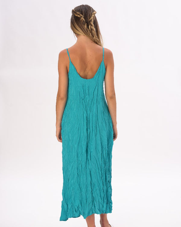 Baci Pleated Crinkled Maxi Slip Dress Black