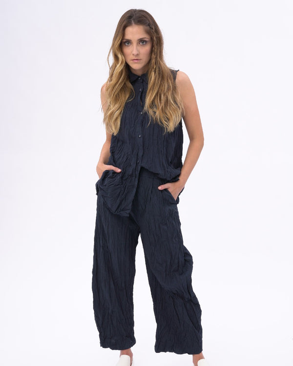 Baci Pleated Crinkled Palazzo Pant Black