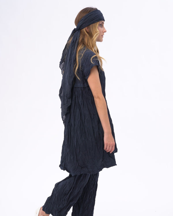 Baci Pleated Organic Cotton Cap Sleeve Dress Black