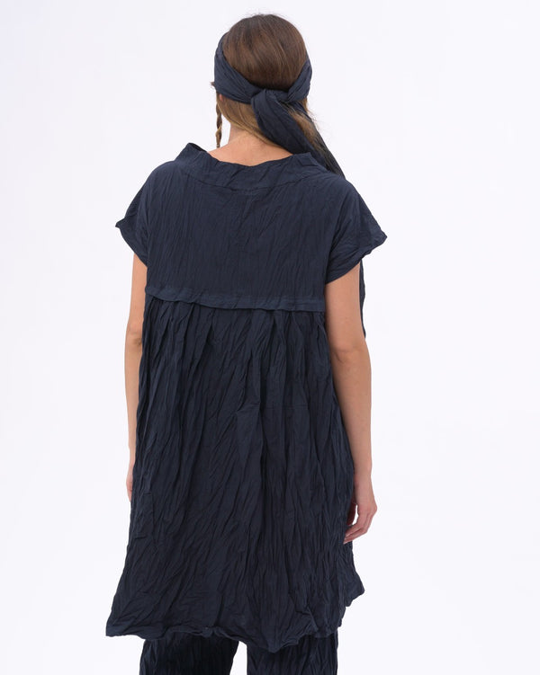 Baci Pleated Organic Cotton Cap Sleeve Dress Black