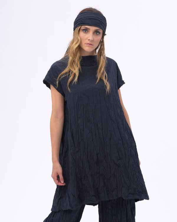 baci Pleated Organic Cotton Cap Sleeve Dress Black