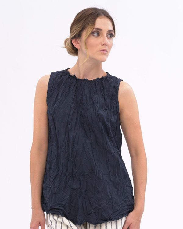 Baci Pleated Organic Cotton Raw Edge Tank Black