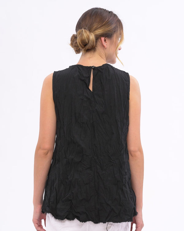 Baci Pleated Organic Cotton Raw Edge Tank Black