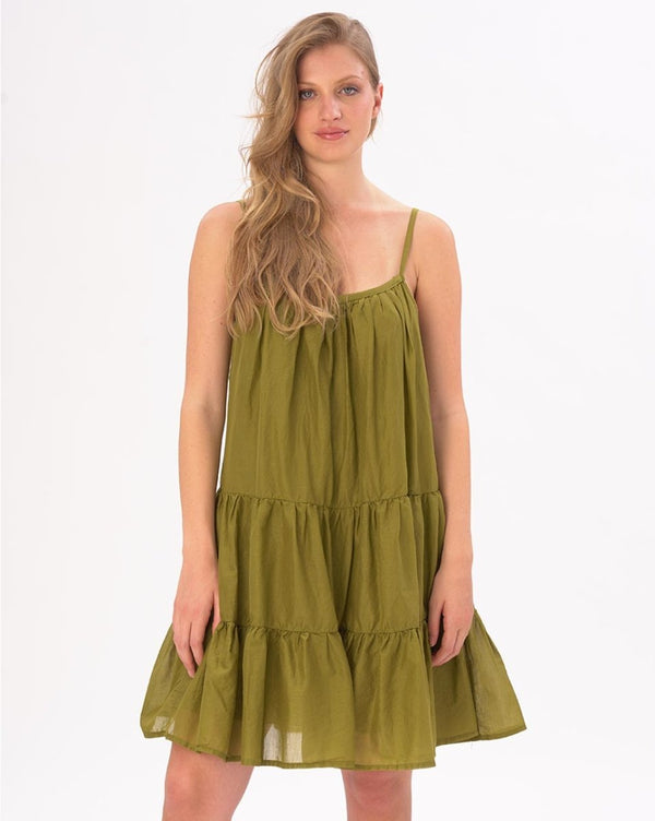 baci Pleated Tiered Cotton Slip Dress Chocolate