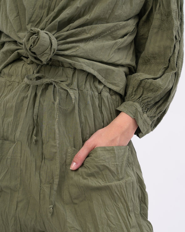 Baci Pocketed Pleated Crinkled Pants Black