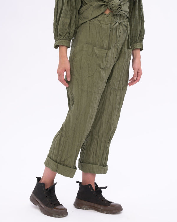 baci Pocketed Pleated Crinkled Pants Black