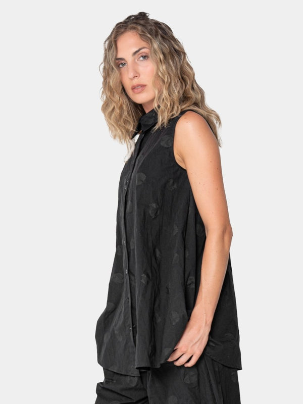 Baci Polka Dot Button Up Tank Black