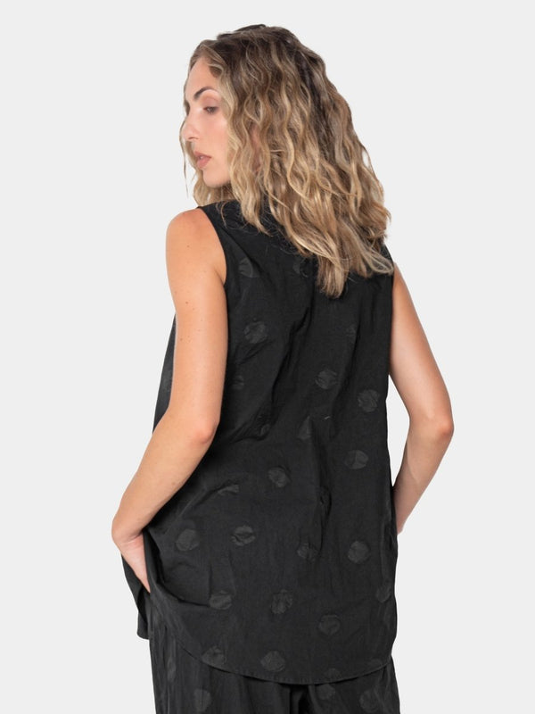 Baci Polka Dot Button Up Tank Black