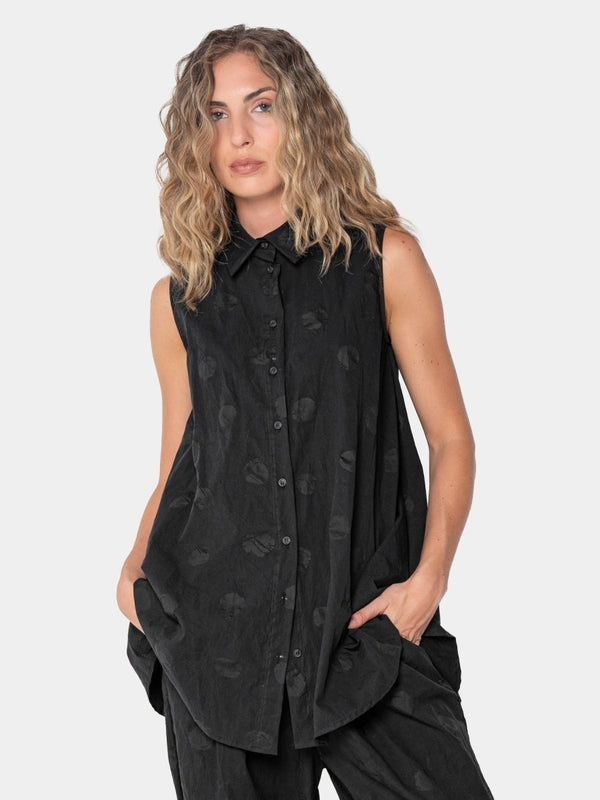 baci Polka Dot Button Up Tank Black