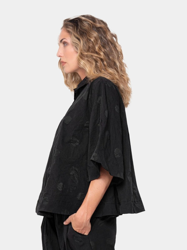 Baci Polka Dot Wide 3/4 Sleeve Blouse Black