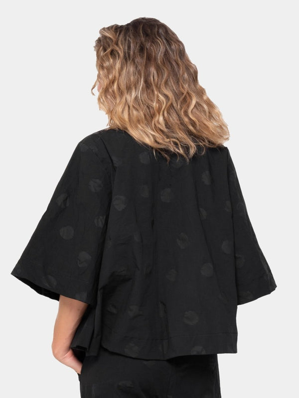 Baci Polka Dot Wide 3/4 Sleeve Blouse Black