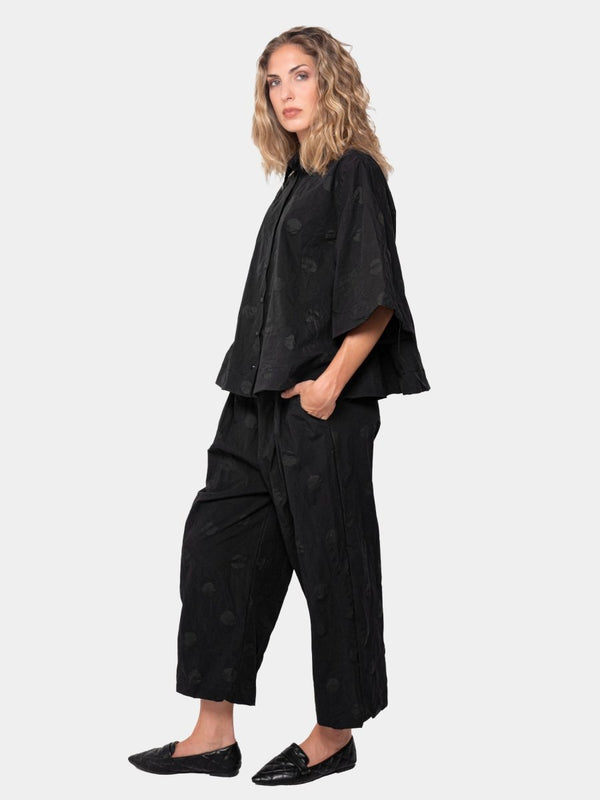 Baci Polka Dot Wide 3/4 Sleeve Blouse Black