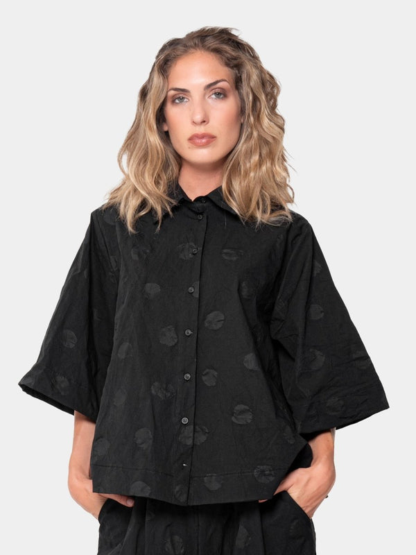 baci Polka Dot Wide 3/4 Sleeve Blouse Black