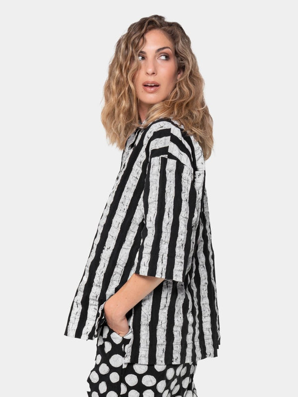 Baci Printed Short Sleeve Button Up Polka Dot