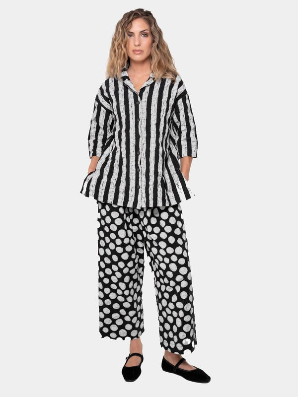 Baci Printed Short Sleeve Button Up Polka Dot