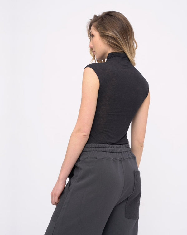 Baci Raw Edge Cap Sleeve Turtleneck Top Butter