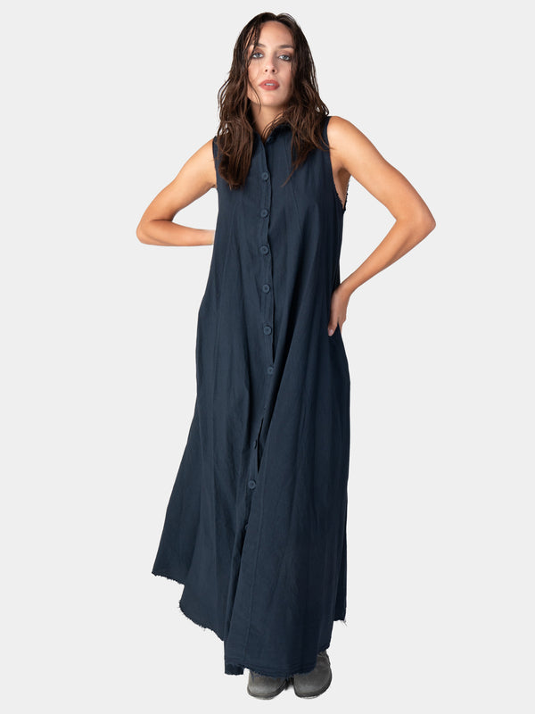 baci Raw Edge Collared Tank Dress Bianco