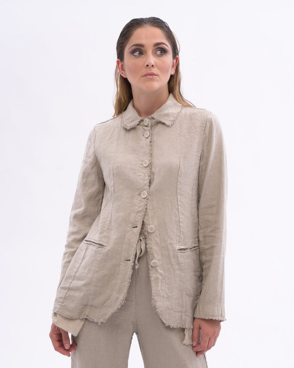 baci Raw Edge Seamed Button Up Jacket Natural