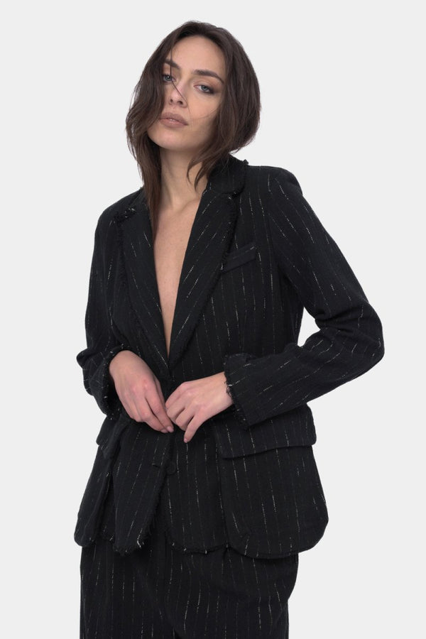 Baci Raw Edge Striped Blazer Jacket Black