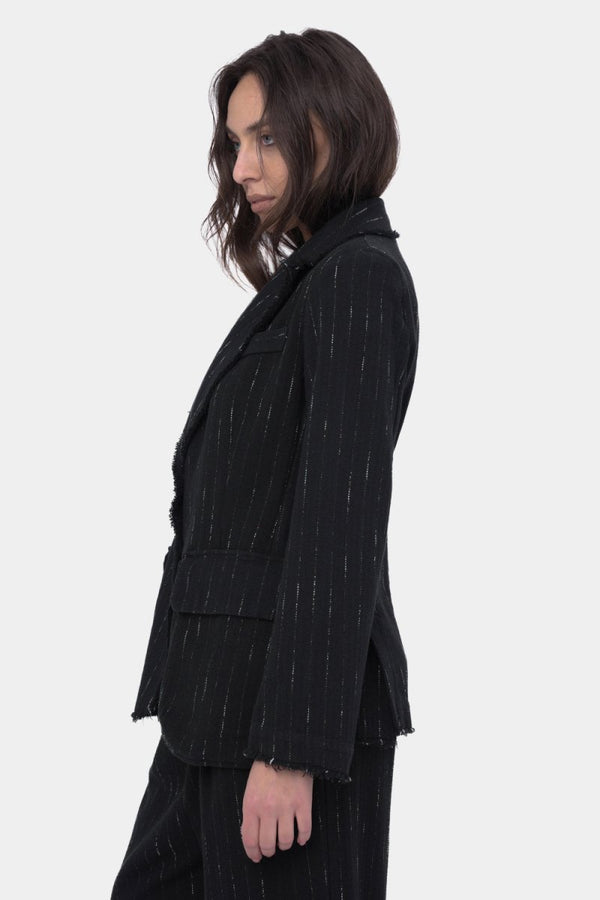 Baci Raw Edge Striped Blazer Jacket Black