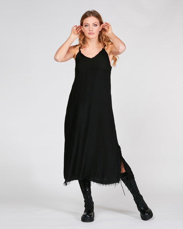 baci Raw Fray Camisole Dress Black